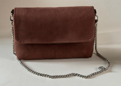 The Classy Clutch in Faux Suede with Metal Chain Strap